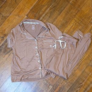 Born Brown Pajama Set with White Accents